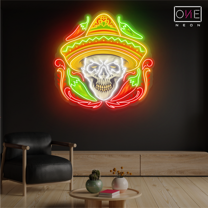 Enseigne néon LED Tête de mort sombrero