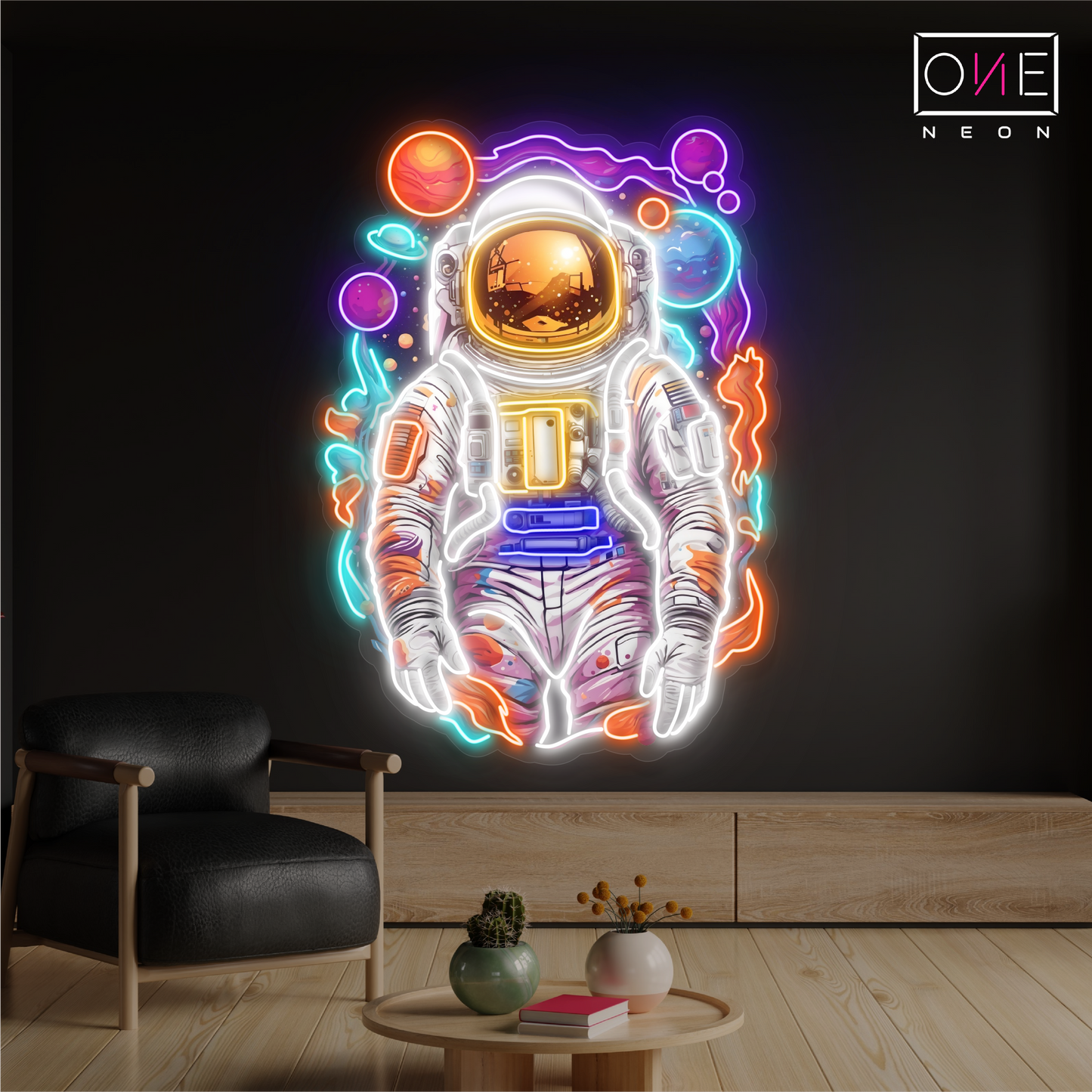 Enseigne néon LED œuvre d'art Odyssée de l'astronaute