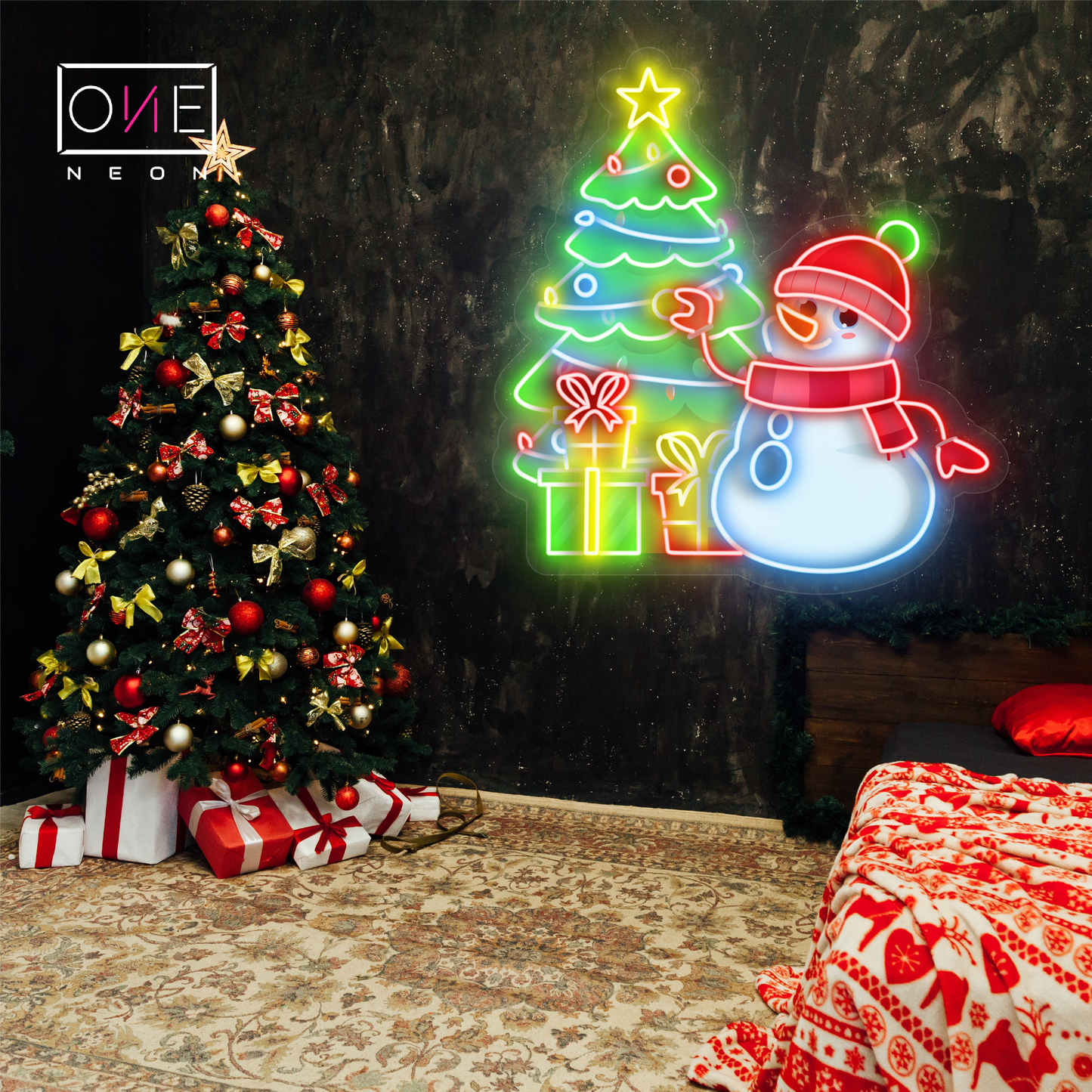Enseigne Néon LED Bonhomme de Neige Noël Décoration Murale
