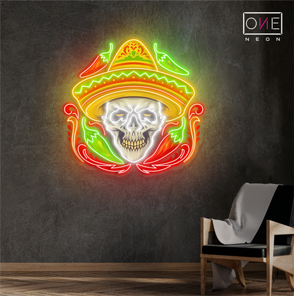 Enseigne néon LED Tête de mort sombrero