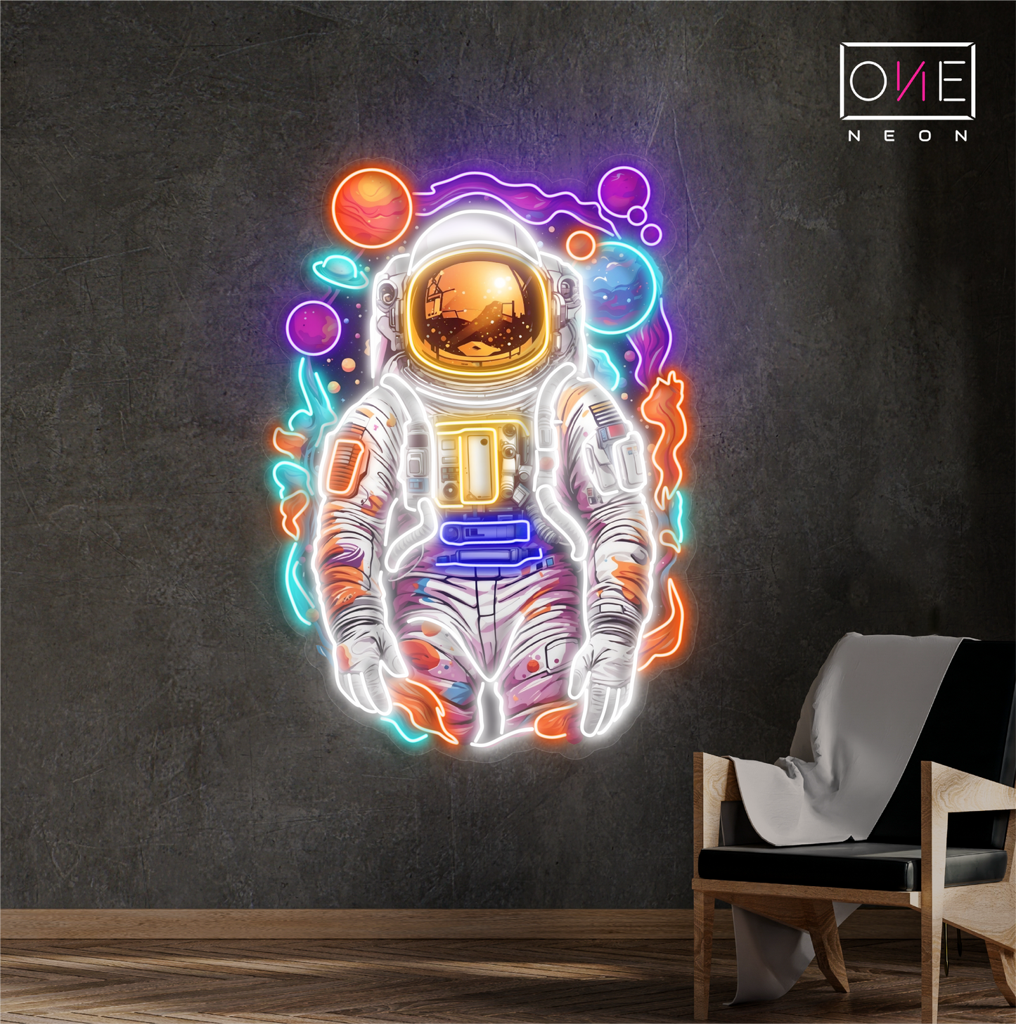 Enseigne néon LED œuvre d'art Odyssée de l'astronaute