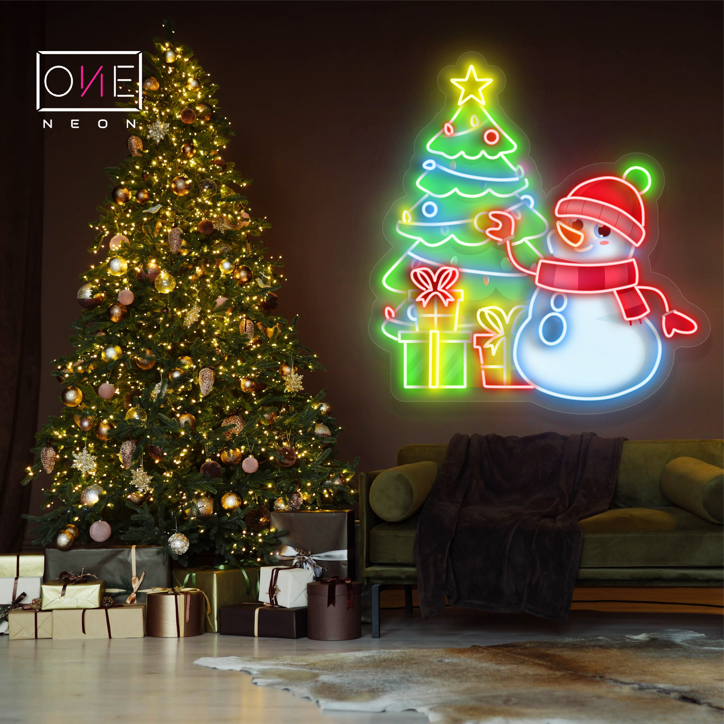 Enseigne Néon LED Bonhomme de Neige Noël Décoration Murale