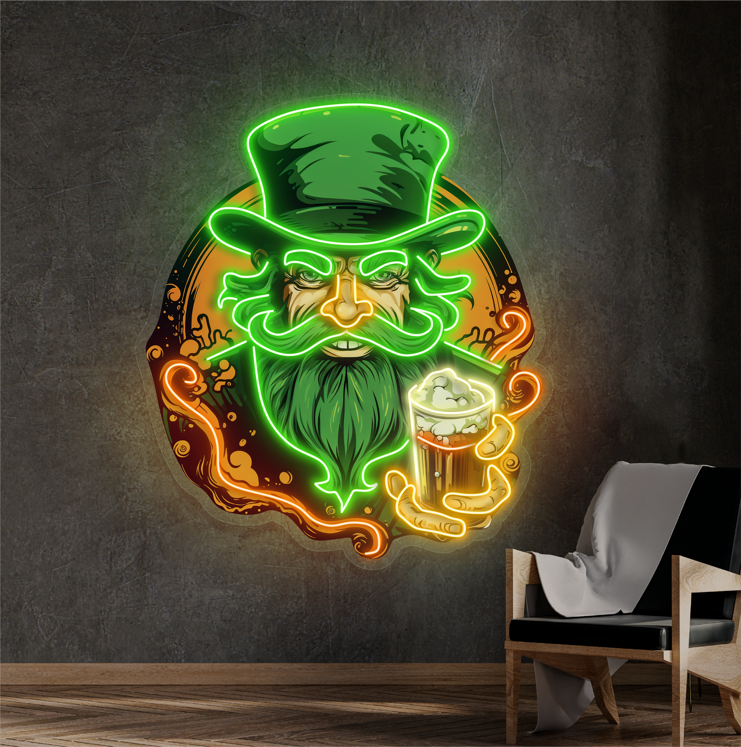 Enseigne néon LED œuvre d'art Green Beard Brew