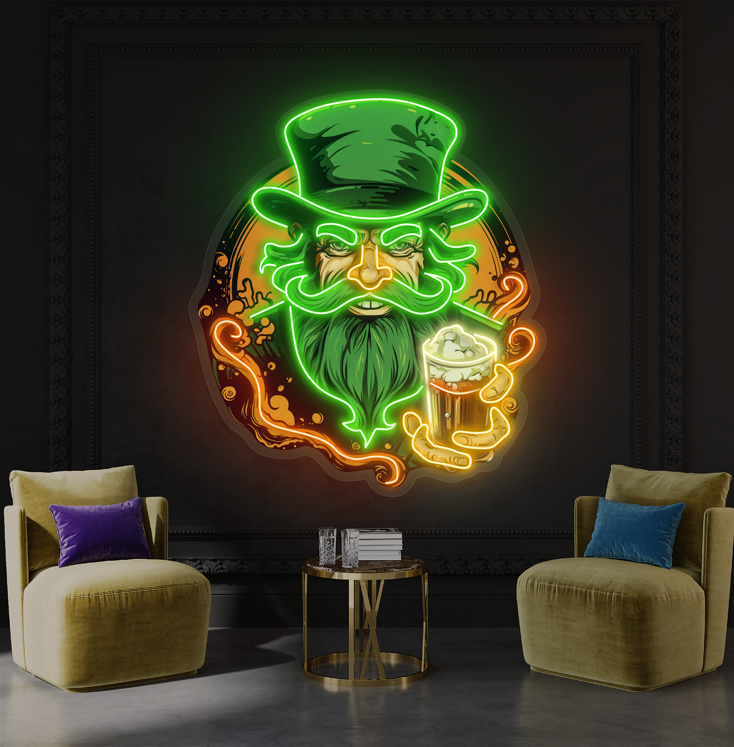 Enseigne néon LED œuvre d'art Green Beard Brew