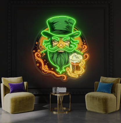 Enseigne néon LED œuvre d'art Green Beard Brew