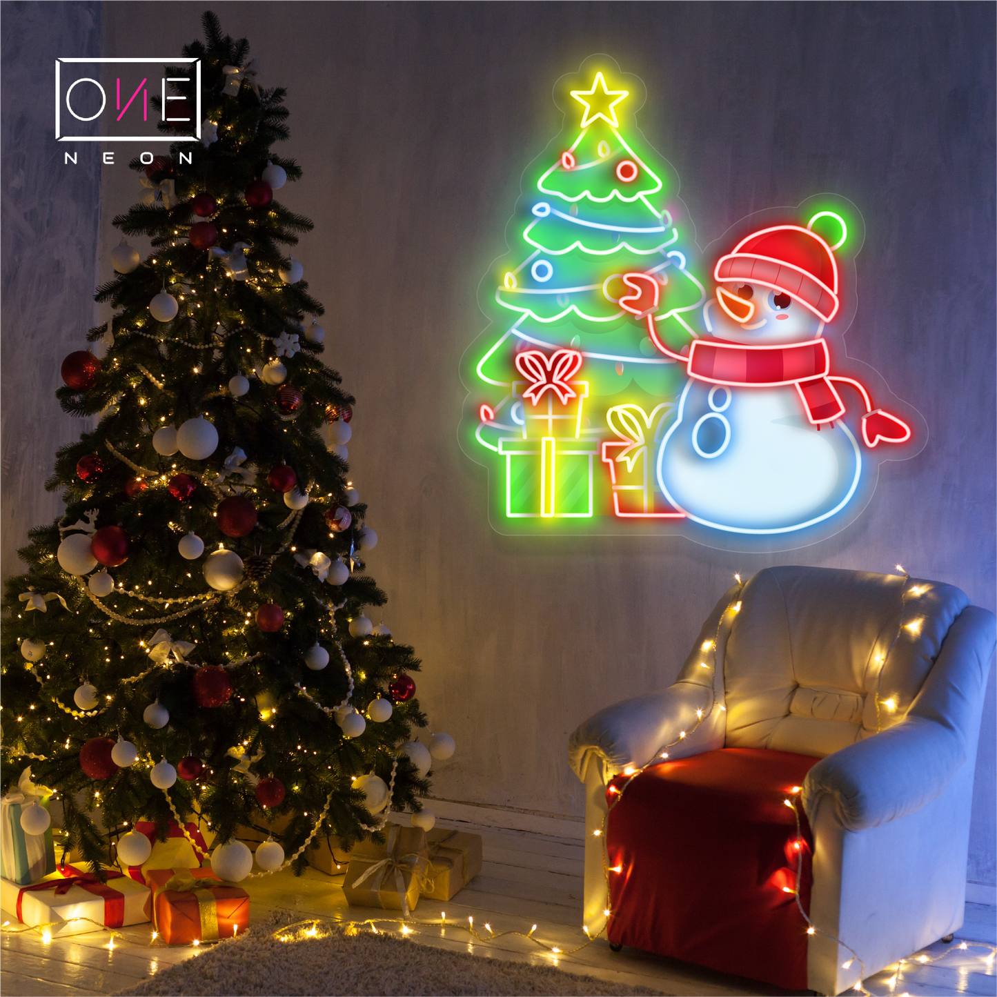 Enseigne Néon LED Bonhomme de Neige Noël Décoration Murale