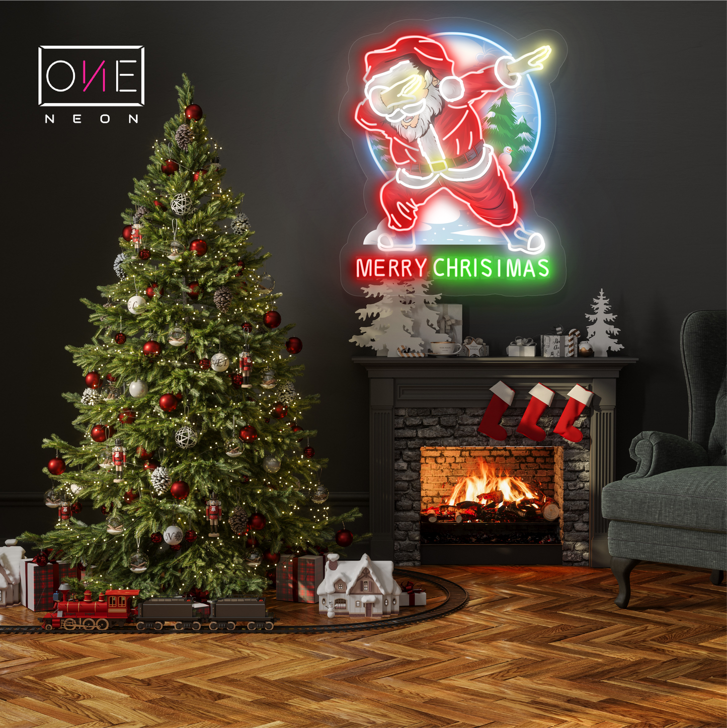 Enseigne néon LED Motif Père Noël Dabbing