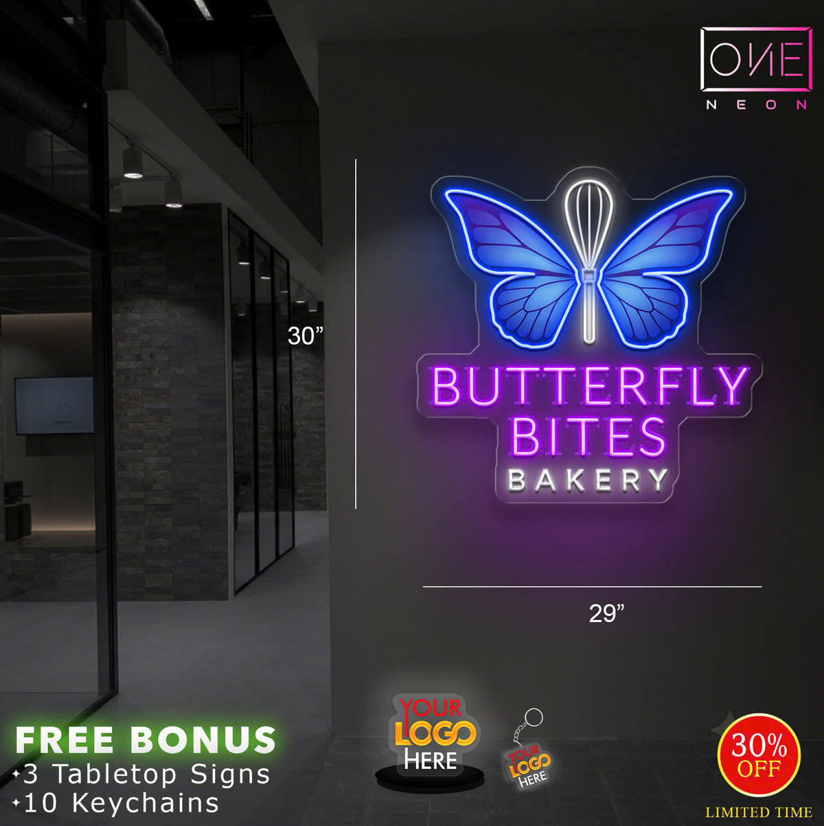BUTTERFLY BITES BAKERY | LED Neon Sign