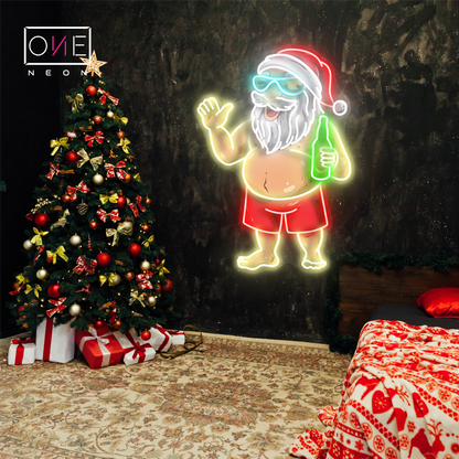 Enseigne LED néon décorative "Père Noël à la plage"