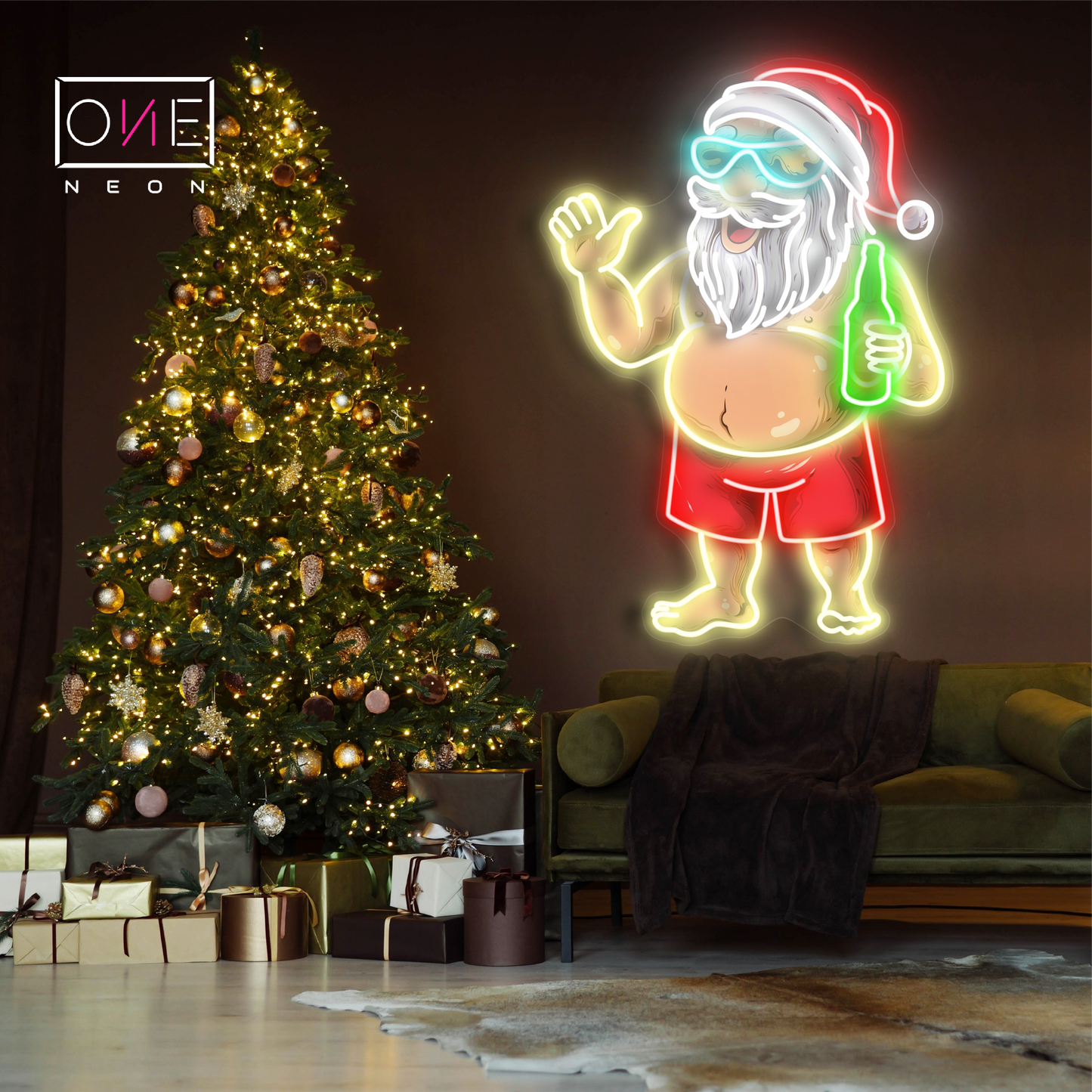 Enseigne LED néon décorative "Père Noël à la plage"