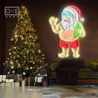 Enseigne LED néon décorative "Père Noël à la plage"