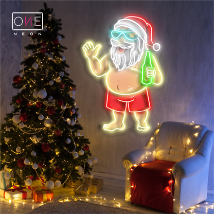Enseigne LED néon décorative "Père Noël à la plage"