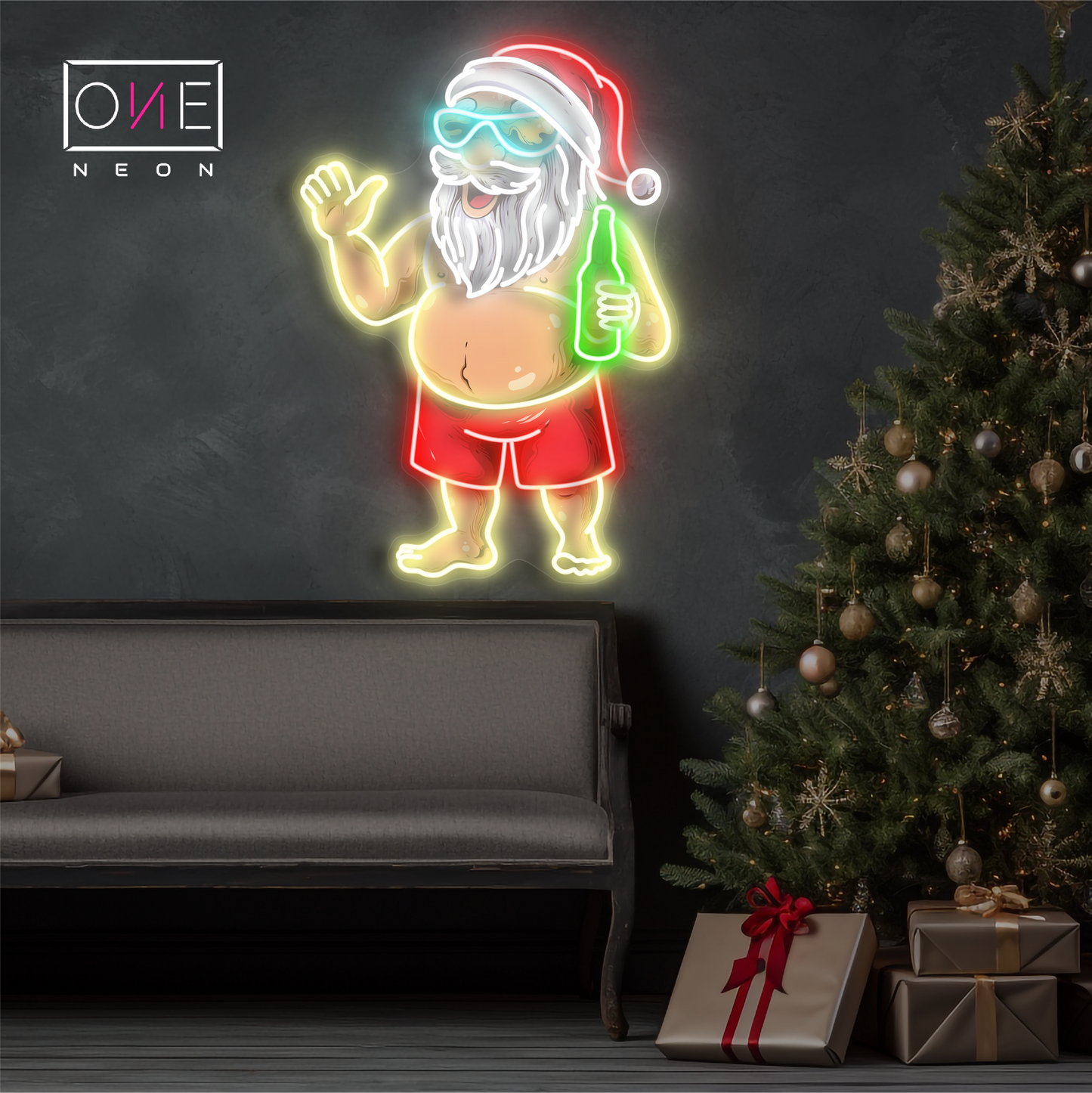 Enseigne LED néon décorative "Père Noël à la plage"