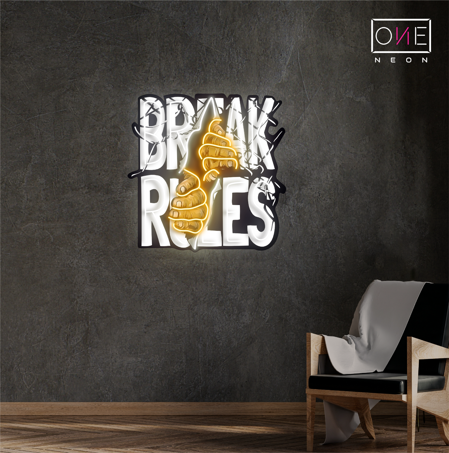 Enseigne néon LED "Break Rules"