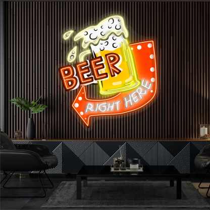 Enseigne néon LED « Beer Right Here »