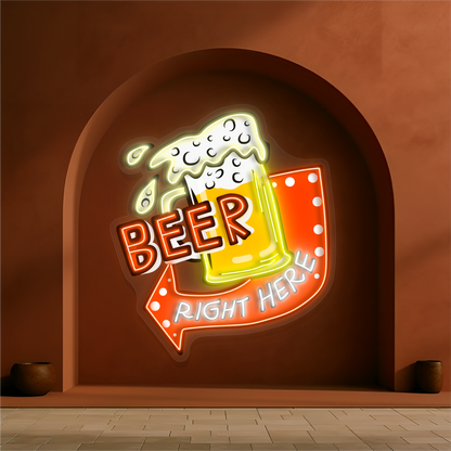 Enseigne néon LED « Beer Right Here »