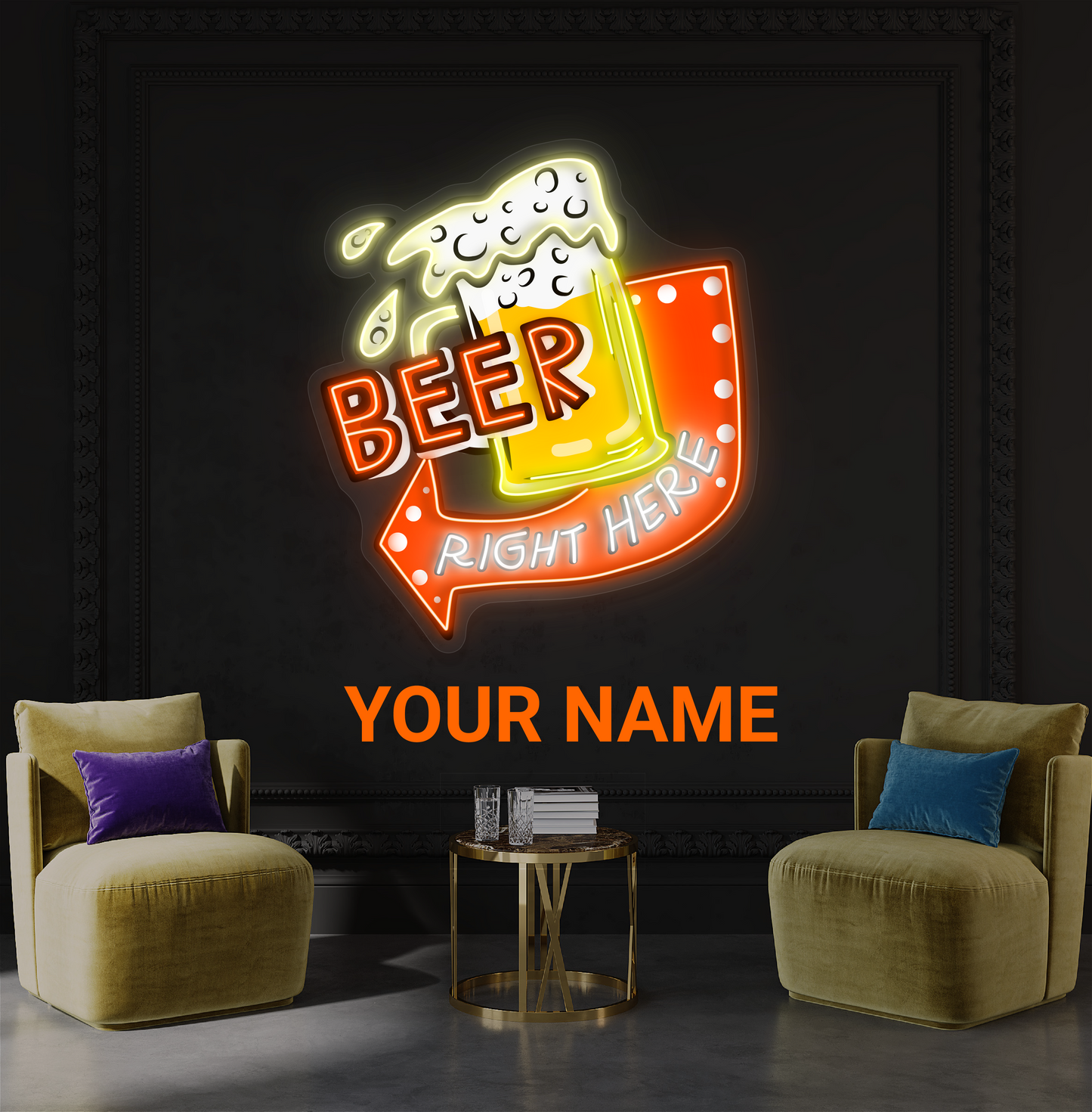 Enseigne néon LED « Beer Right Here »