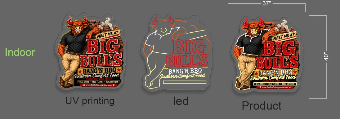 BIG BULL'S BANG'N BBQ | LED Neon Sign ( 2 signs)