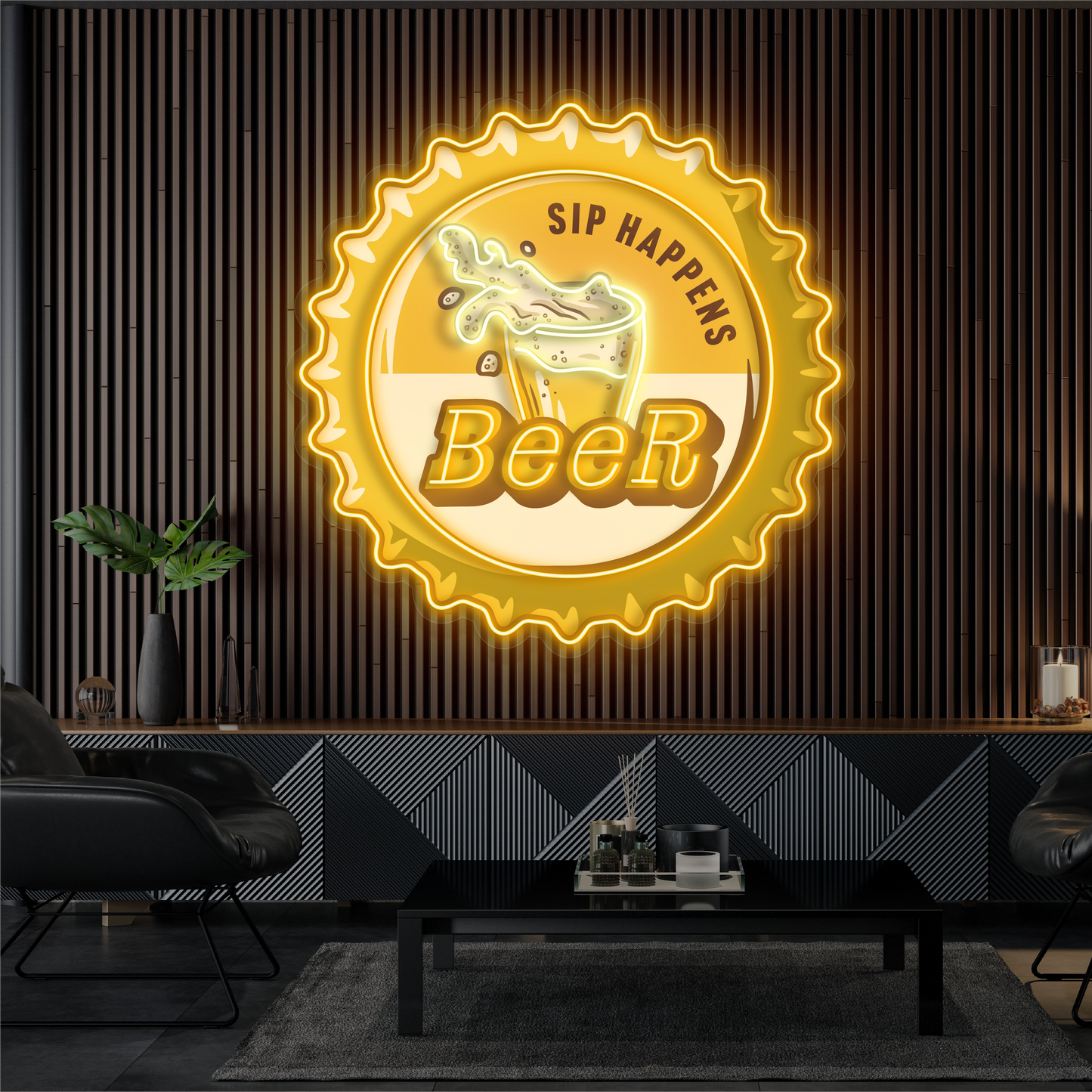 Enseigne néon LED bière "Sip Happens"