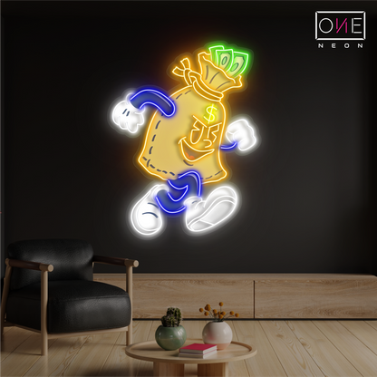Enseigne néon LED œuvre d'art L'argent s'échappe