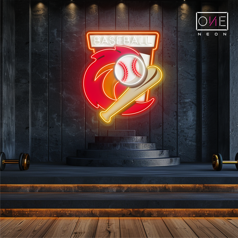 Enseigne néon LED avec illustration de feu de baseball