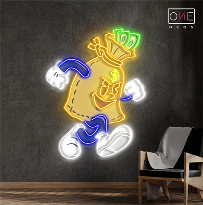 Enseigne néon LED œuvre d'art L'argent s'échappe