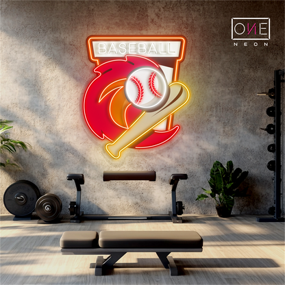 Enseigne néon LED avec illustration de feu de baseball