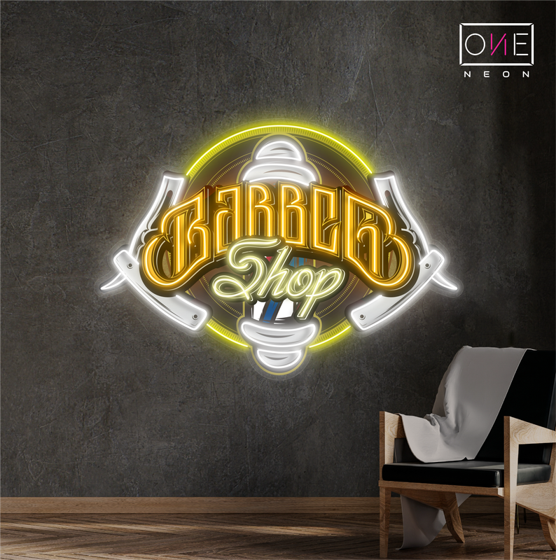 Enseigne néon LED murale de barbier