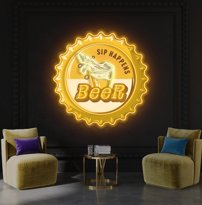 Enseigne néon LED bière "Sip Happens"