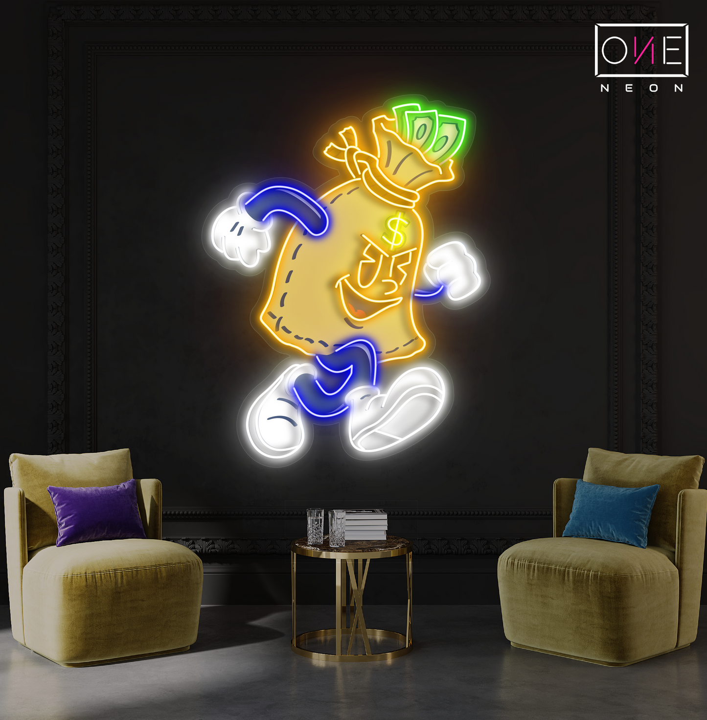 Enseigne néon LED œuvre d'art L'argent s'échappe