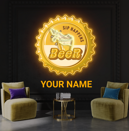 Enseigne néon LED bière "Sip Happens"