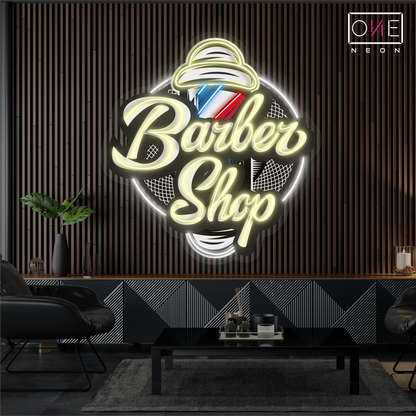 Enseigne néon LED Barber Shop avec illustrations classiques