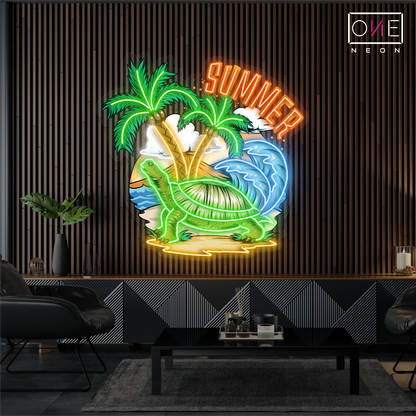 Enseigne néon LED œuvre d'art tortue tropicale d'été