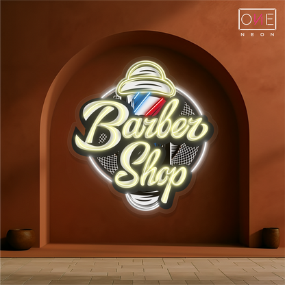 Enseigne néon LED Barber Shop avec illustrations classiques