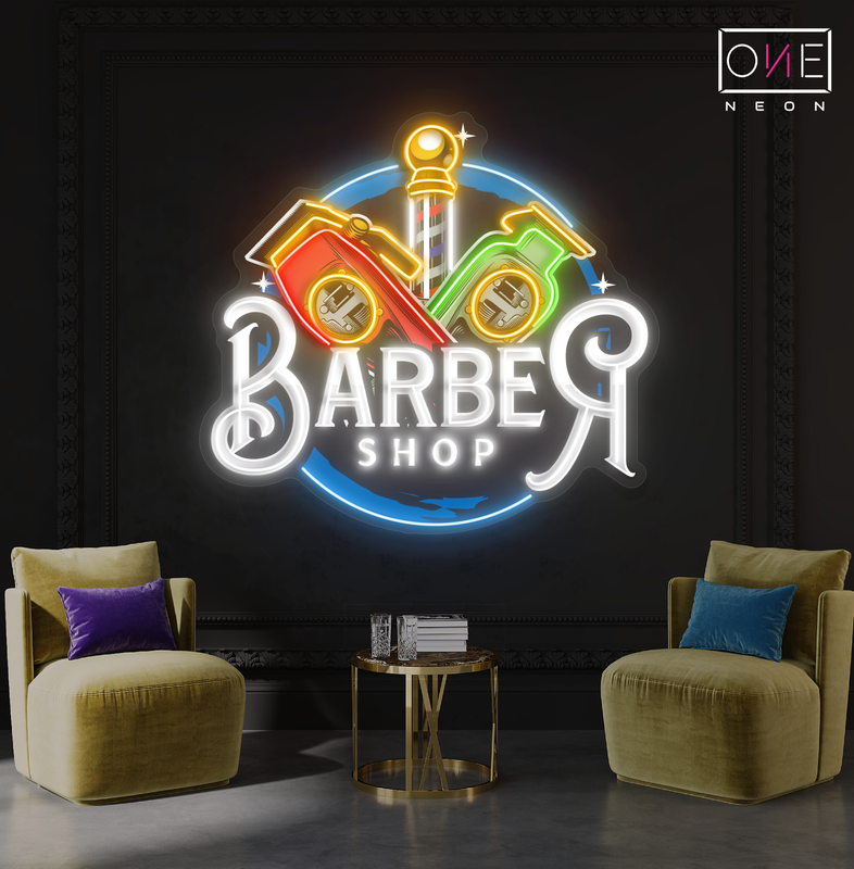 Enseigne néon LED murale "Classic Clippers Barber"
