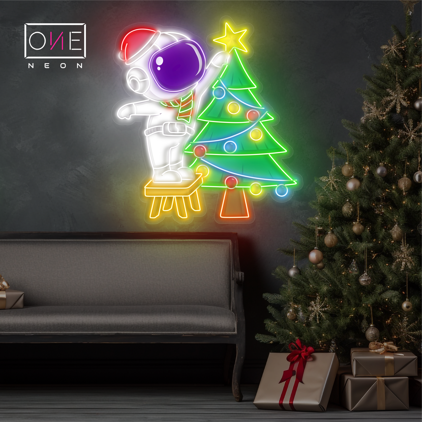 Enseigne néon LED artistique de l'astronaute de Noël
