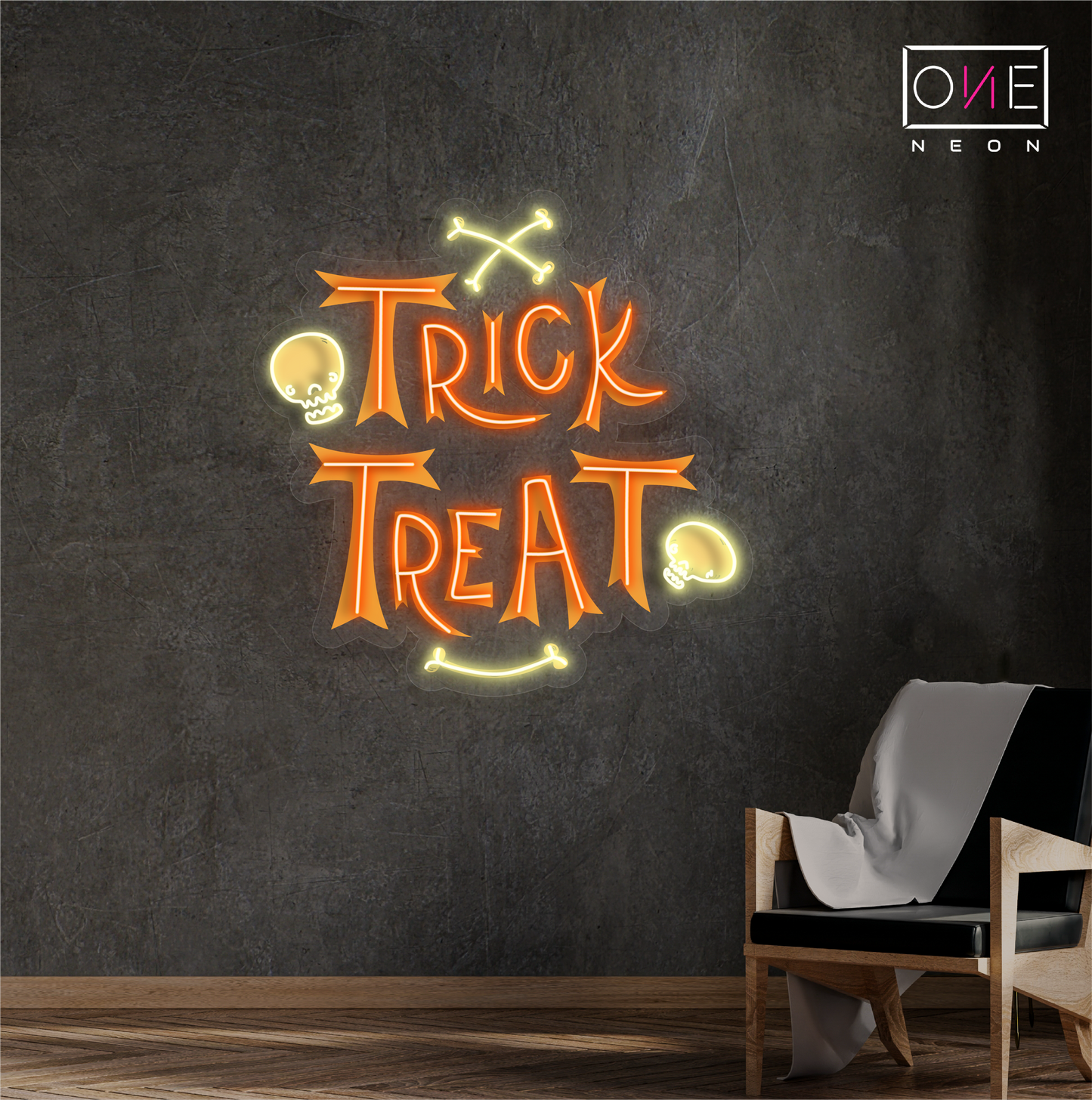 Enseigne néon LED œuvre Trick Treat