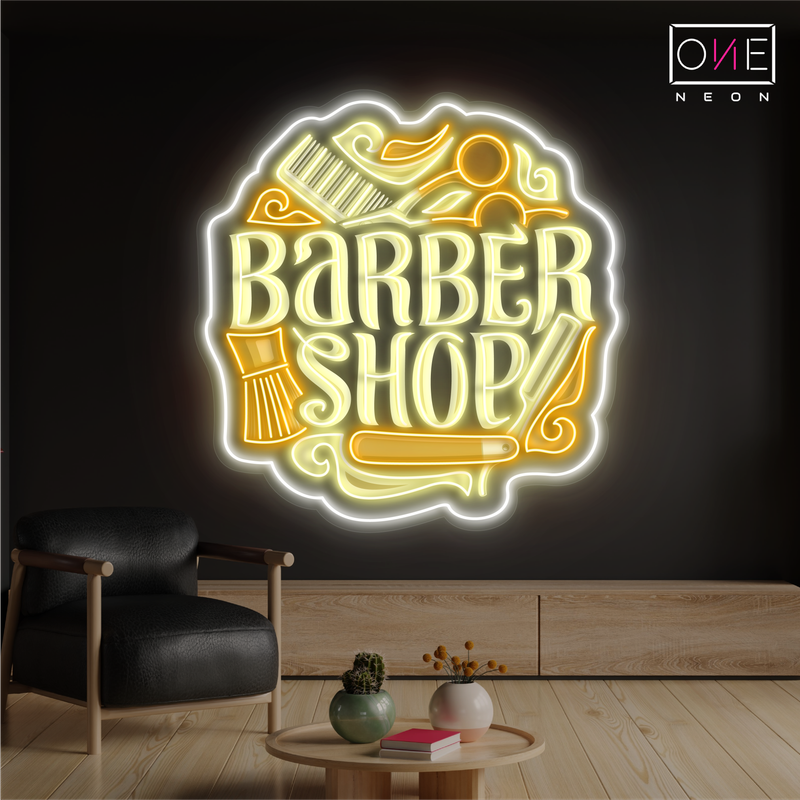 Enseigne néon LED murale de barbier