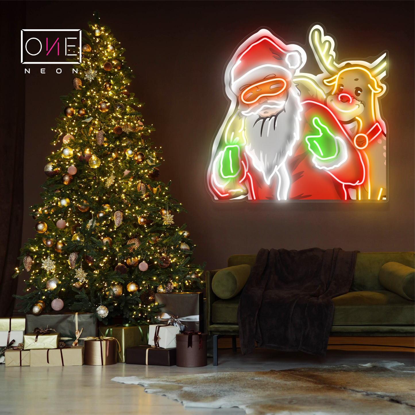 Enseigne LED Néon Duo Père Noël & Rudolph