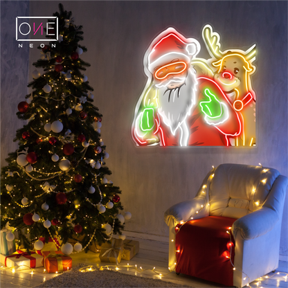 Enseigne LED Néon Duo Père Noël & Rudolph