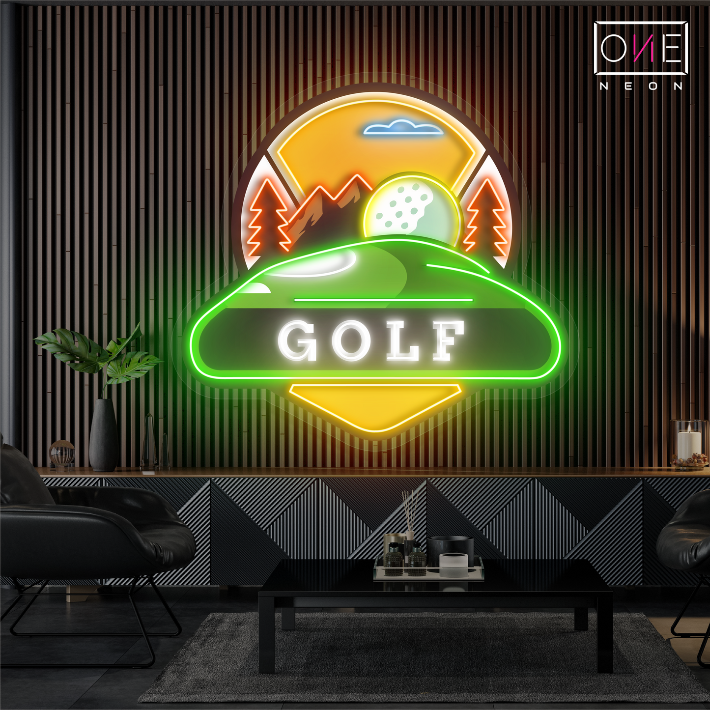 Enseigne néon LED Motif de golf en montagne