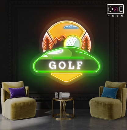 Enseigne néon LED Motif de golf en montagne