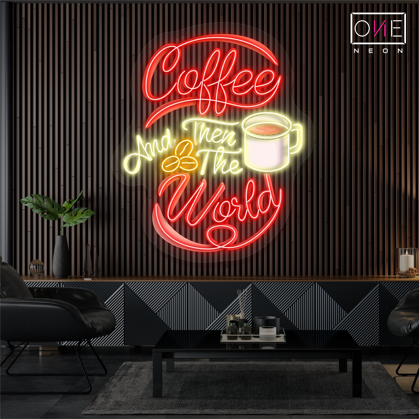 Enseigne néon LED "Coffee and Then The World Artwork"