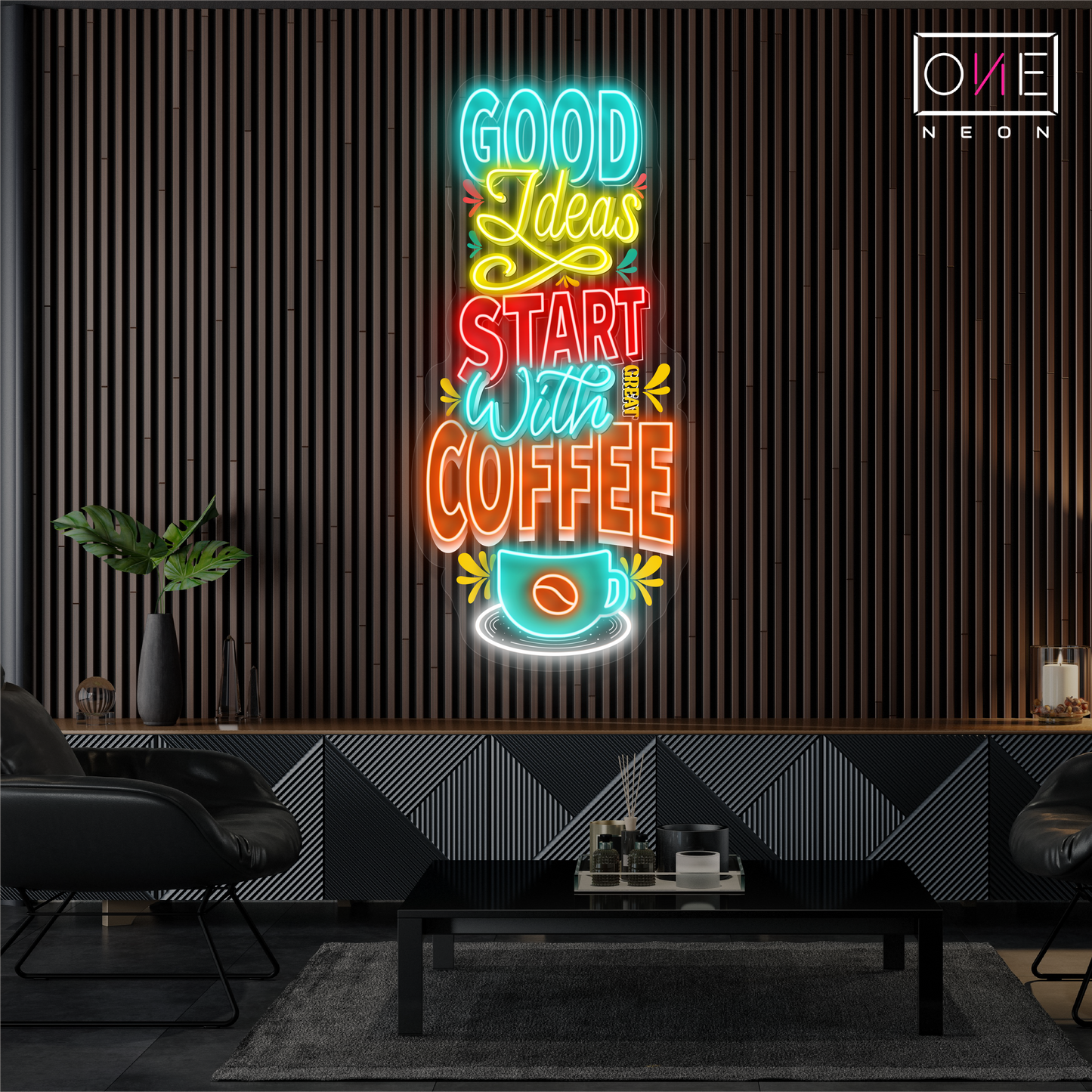 Bonnes idées commencent avec un café Œuvre d'art Enseigne néon LED