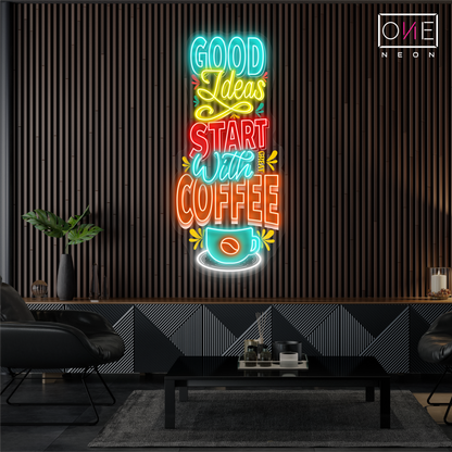 Bonnes idées commencent avec un café Œuvre d'art Enseigne néon LED