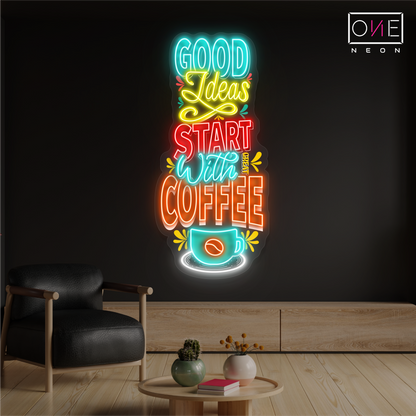 Bonnes idées commencent avec un café Œuvre d'art Enseigne néon LED