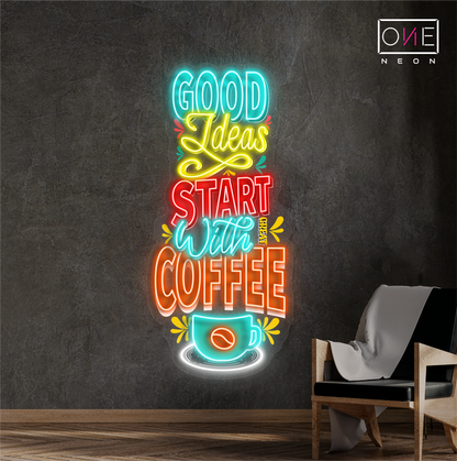 Bonnes idées commencent avec un café Œuvre d'art Enseigne néon LED