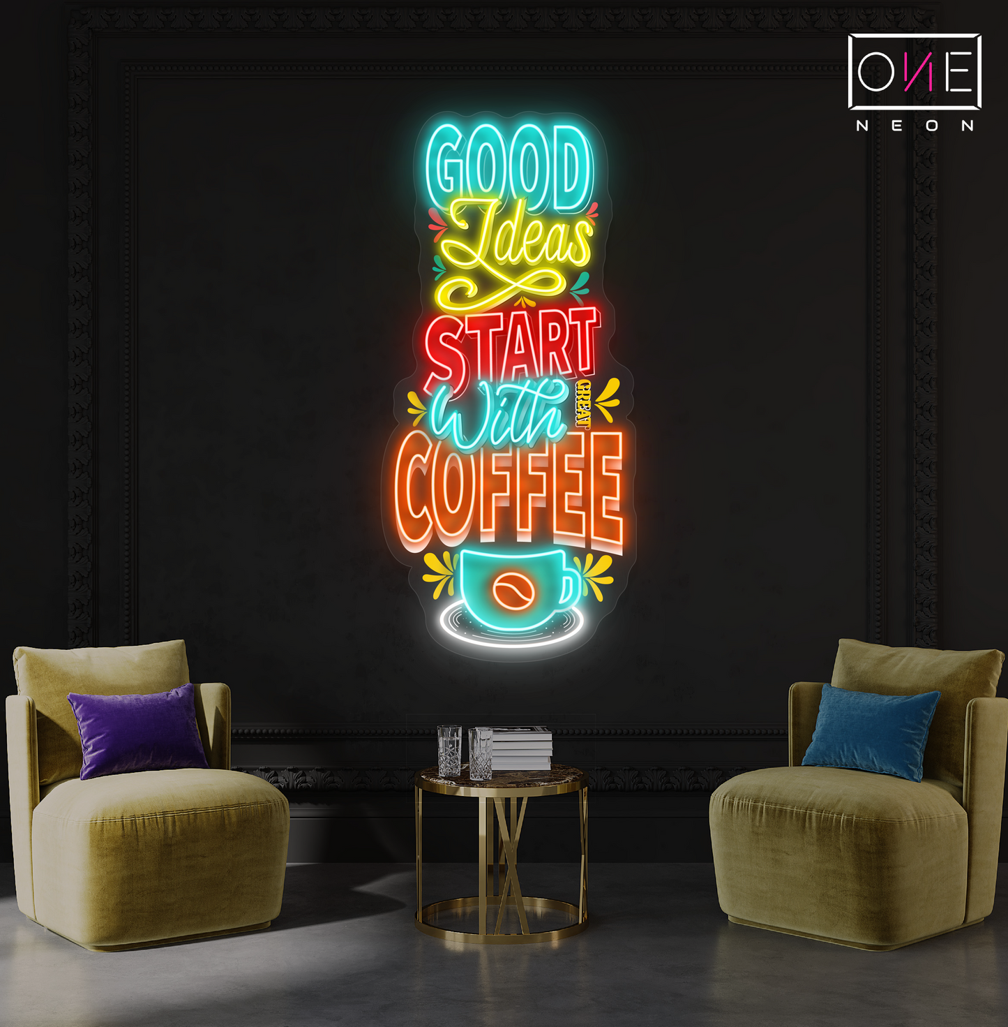 Bonnes idées commencent avec un café Œuvre d'art Enseigne néon LED