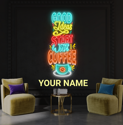Bonnes idées commencent avec un café Œuvre d'art Enseigne néon LED