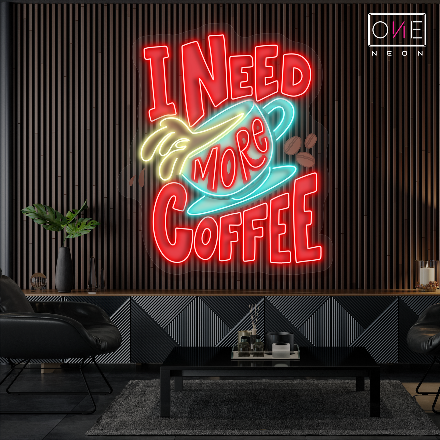 Panneau néon LED « I Need More Coffee Artwork »